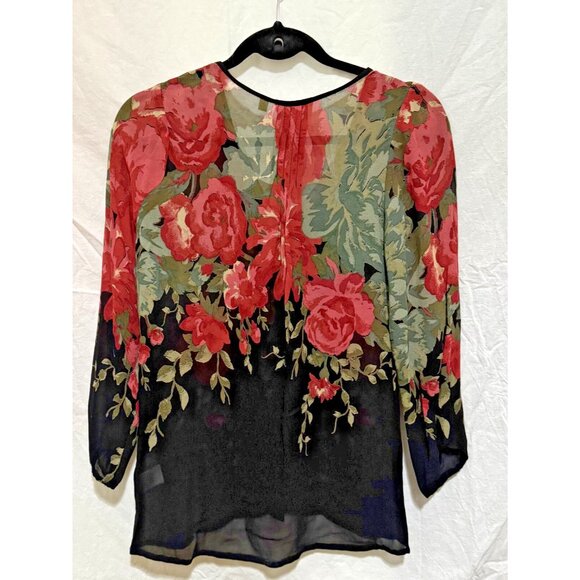Anthropologie One Fine Day Sheer Floral Blouse Sz XS Button Front Romantic Boho - Picture 10 of 16